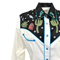 Women's Vintage Black Cactus & Stars Chain Stitch Embroidered Western Shirt - Rockmount