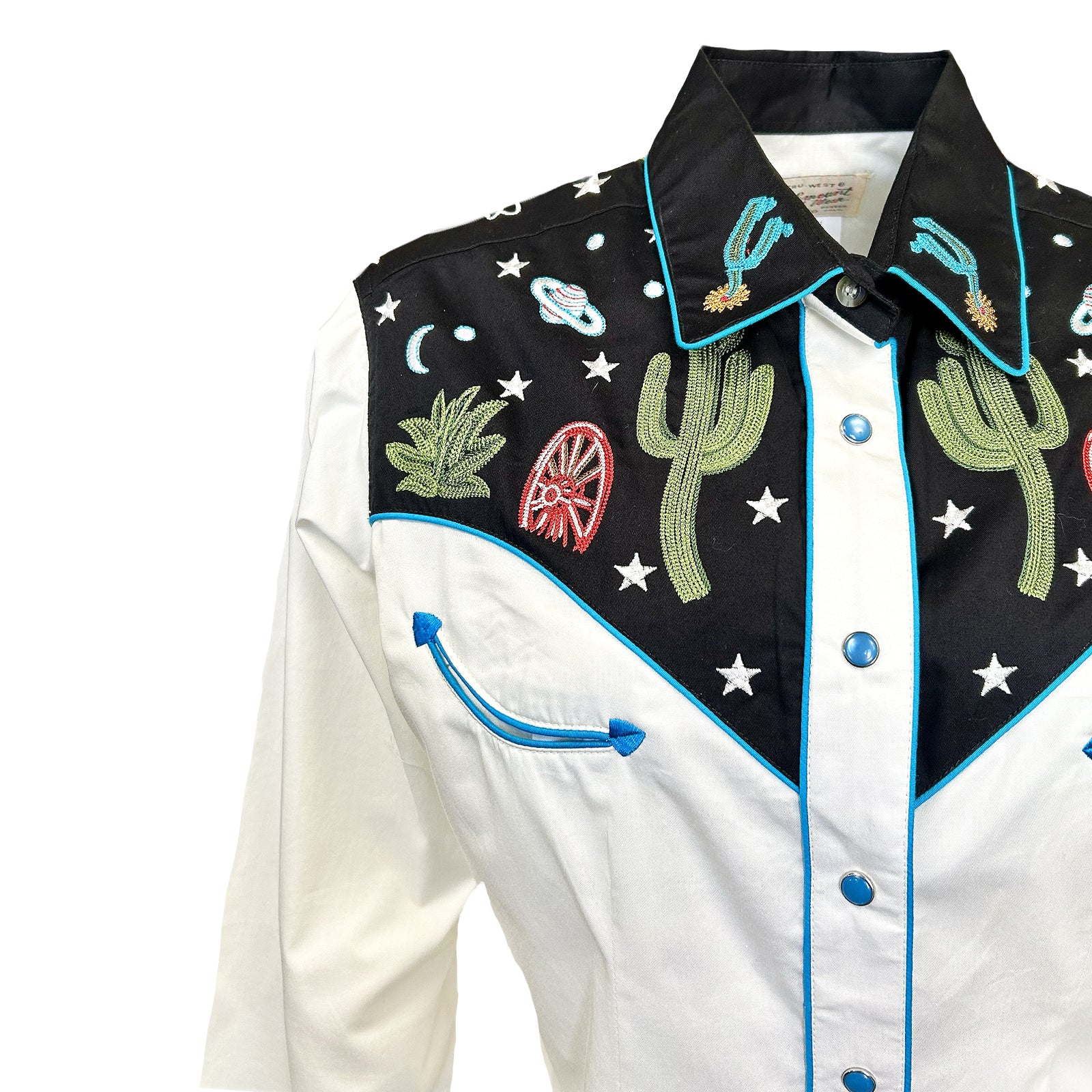 Women's Vintage Black Cactus & Stars Chain Stitch Embroidered Western Shirt - Rockmount
