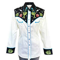 Women's Vintage Black Cactus & Stars Chain Stitch Embroidered Western Shirt - Rockmount