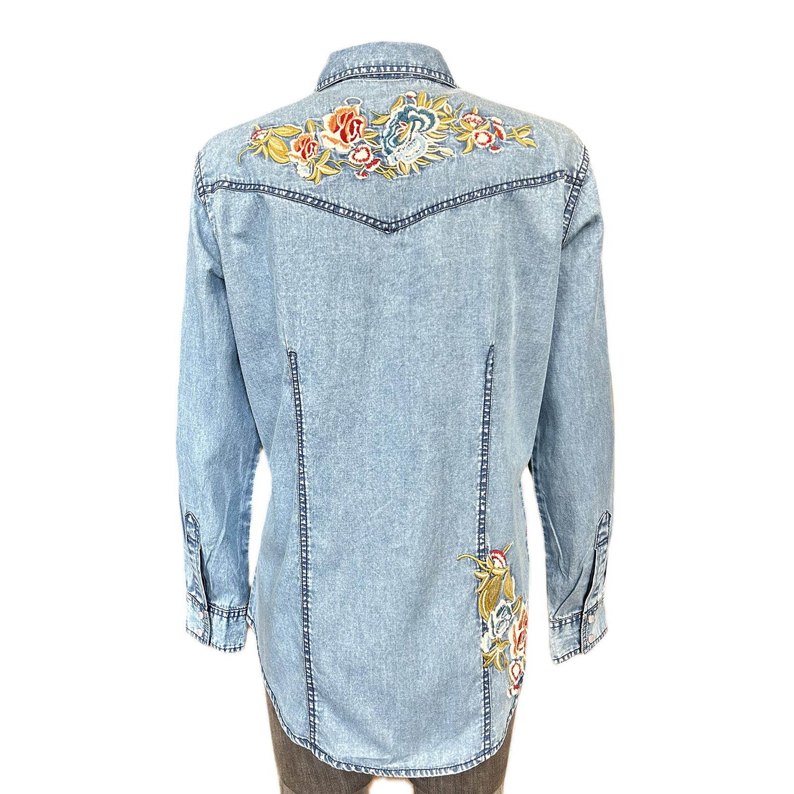 Women's Denim Floral Embroidered Western Shirt