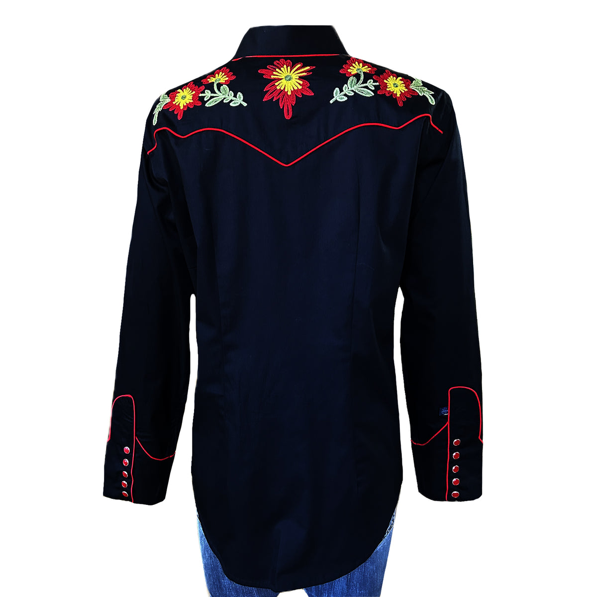 Women's Vintage Black Floral Embroidered Western Shirt