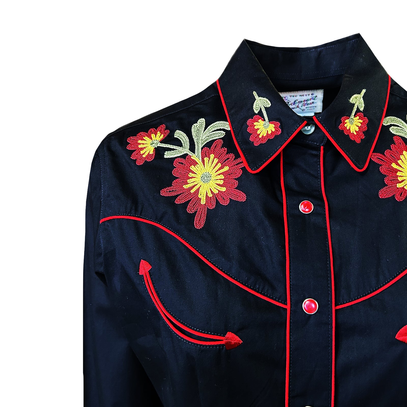 Women's Vintage Black Floral Embroidered Western Shirt