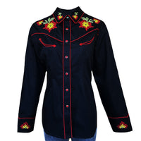Women's Vintage Black Floral Embroidered Western Shirt