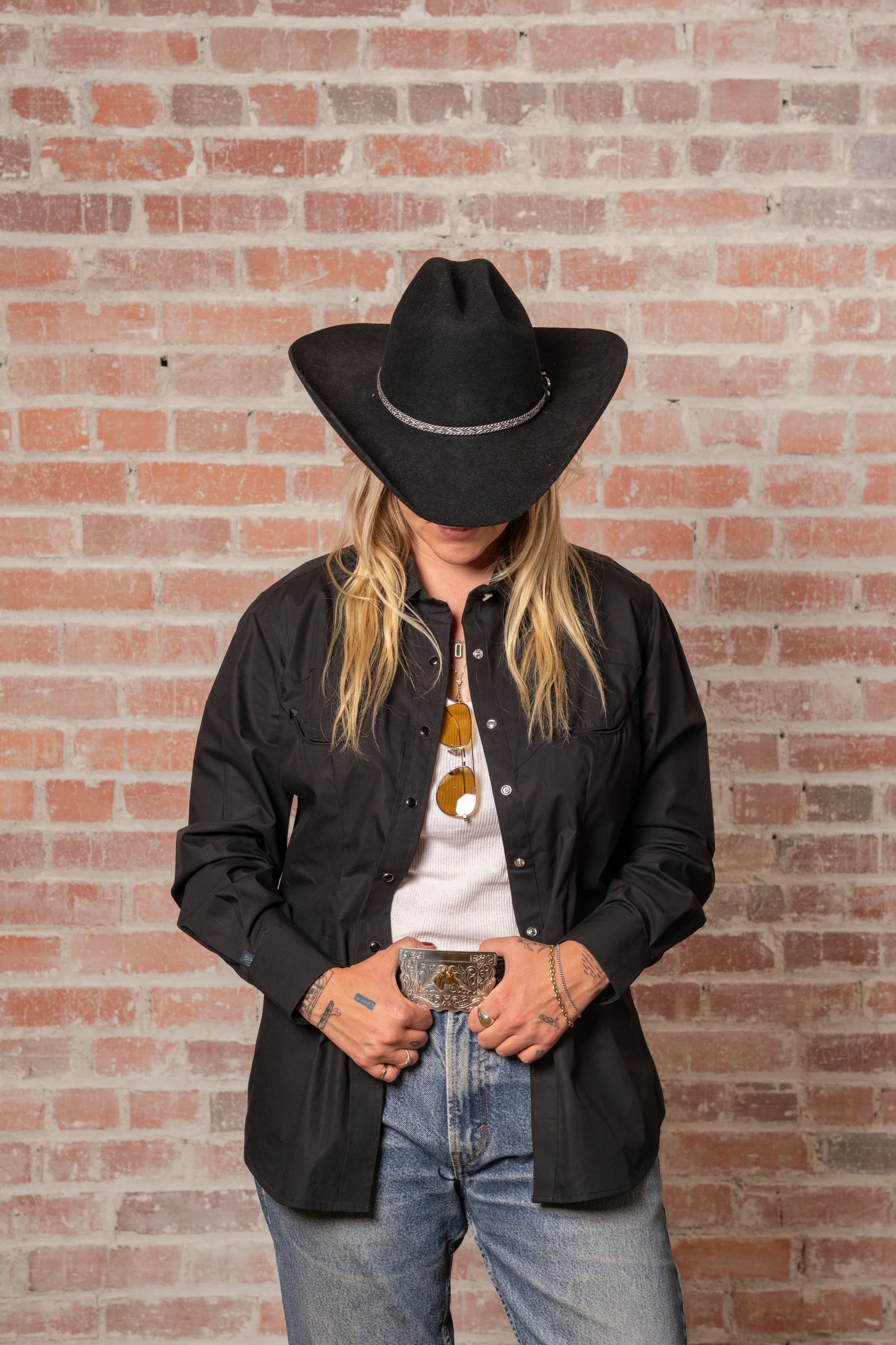 Women's Solid Black 100% Cotton Western Shirt