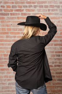 Women's Solid Black 100% Cotton Western Shirt