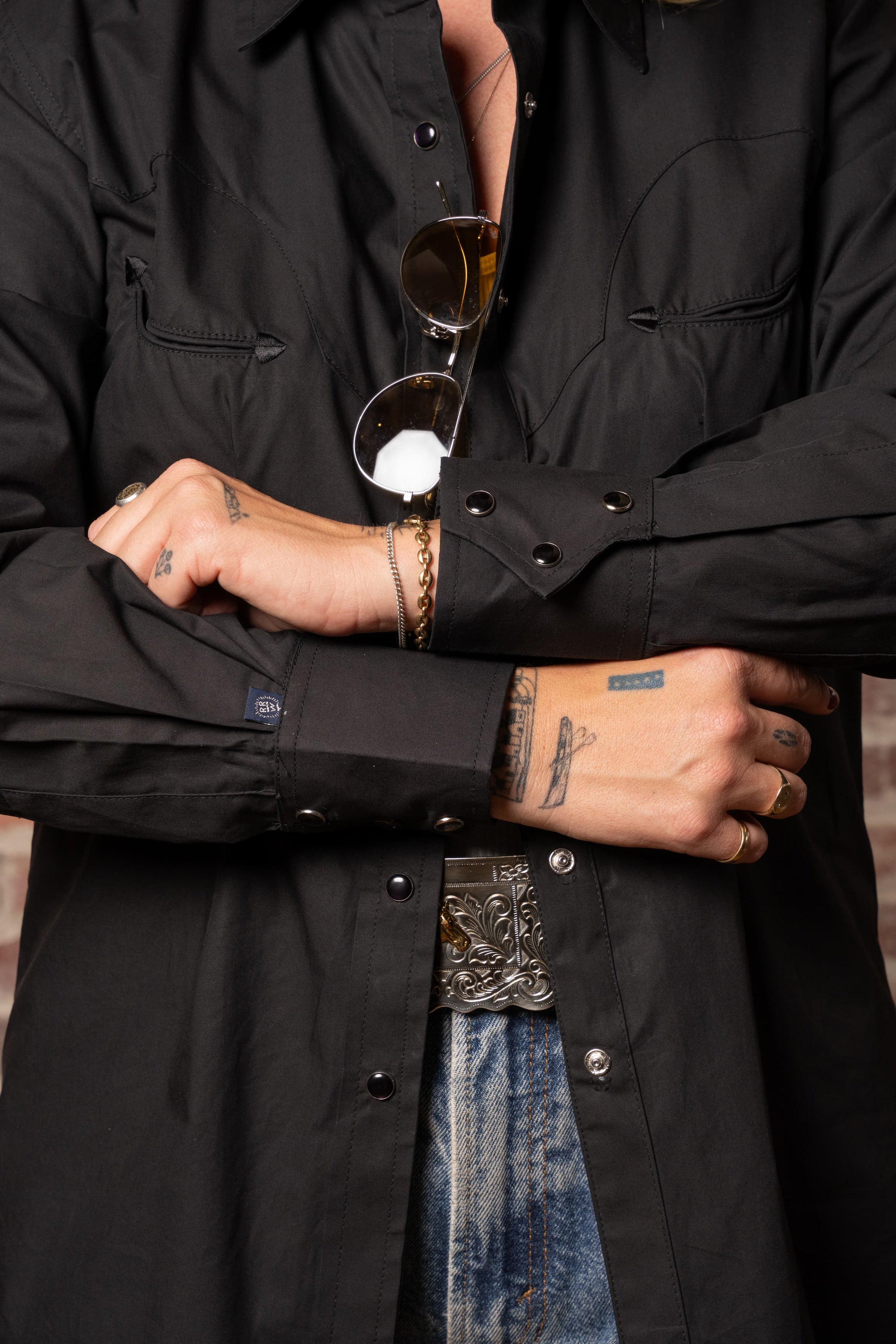 Women's Solid Black 100% Cotton Western Shirt