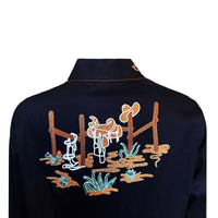 Women's Vintage Cactus & Cowgirl Boots Embroidered Western Shirt in Black - Rockmount