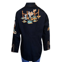 Women's Vintage Cactus & Cowgirl Boots Embroidered Western Shirt in Black - Rockmount