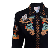 Women's Vintage Cactus & Cowgirl Boots Embroidered Western Shirt in Black - Rockmount