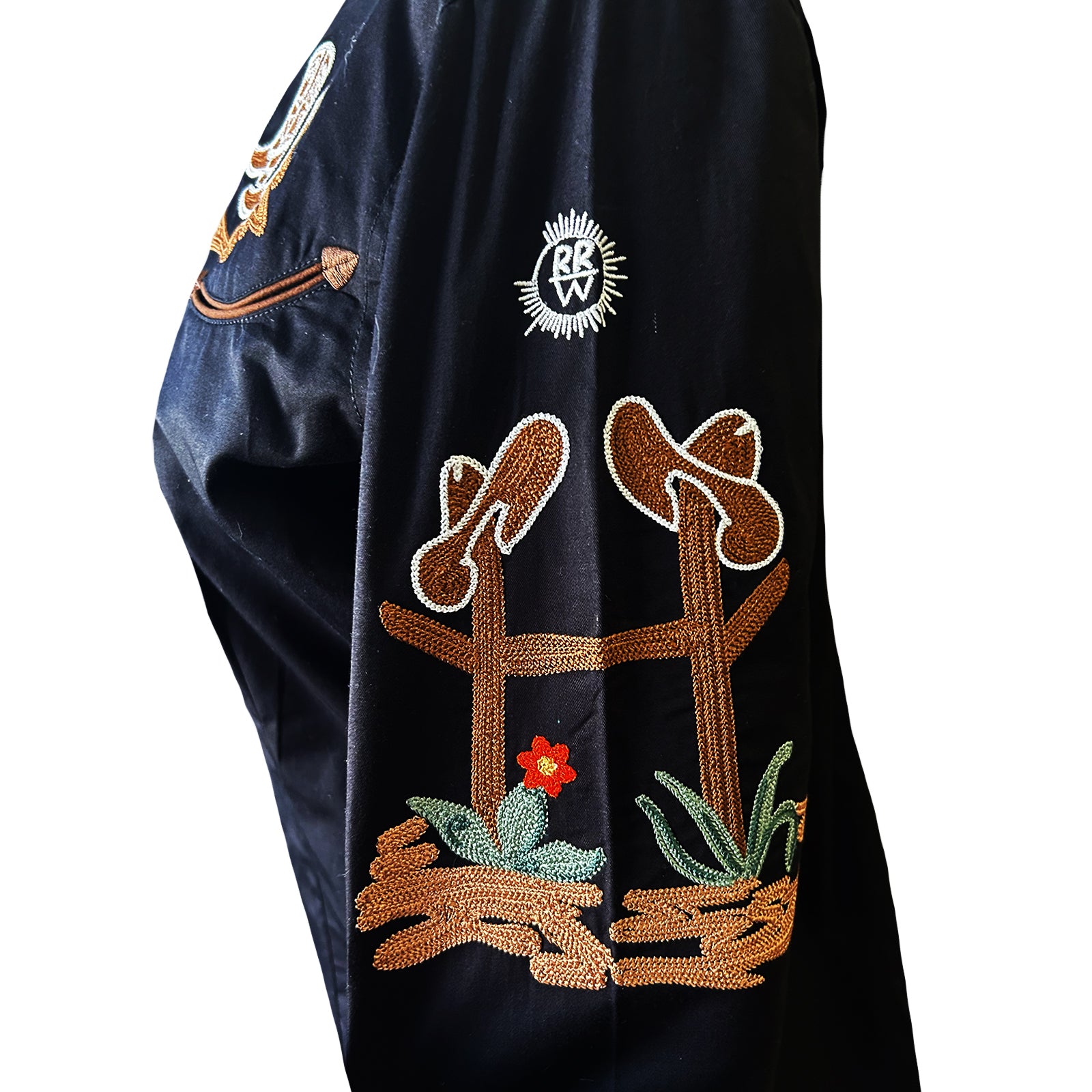 Women's Vintage Cactus & Cowgirl Boots Embroidered Western Shirt in Black - Rockmount