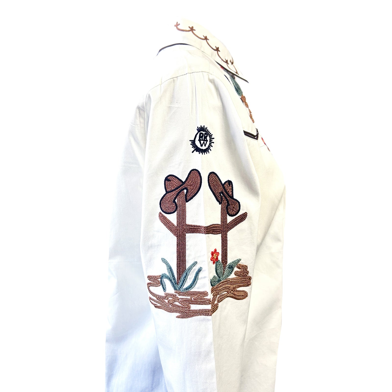 Women's Vintage Ivory Cactus & Cowgirl Boots Embroidered Western Shirt - Rockmount