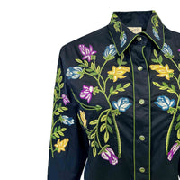 Women's Vintage Navy Floral Crochet Embroidered Western Shirt - Rockmount