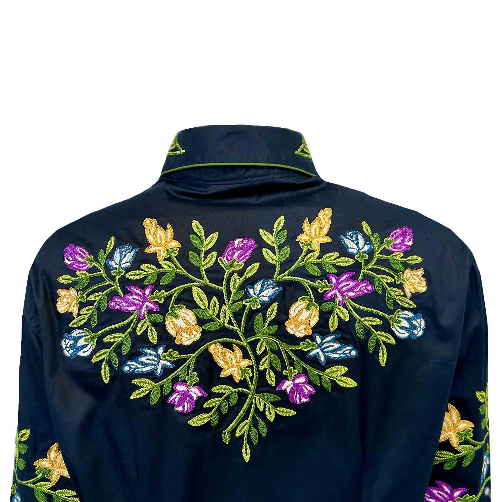 Women's Vintage Navy Floral Crochet Embroidered Western Shirt - Rockmount
