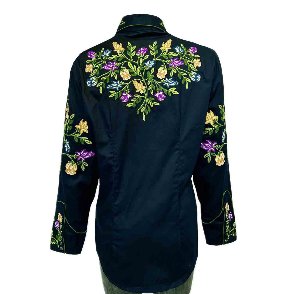 Women's Vintage Navy Floral Crochet Embroidered Western Shirt - Rockmount