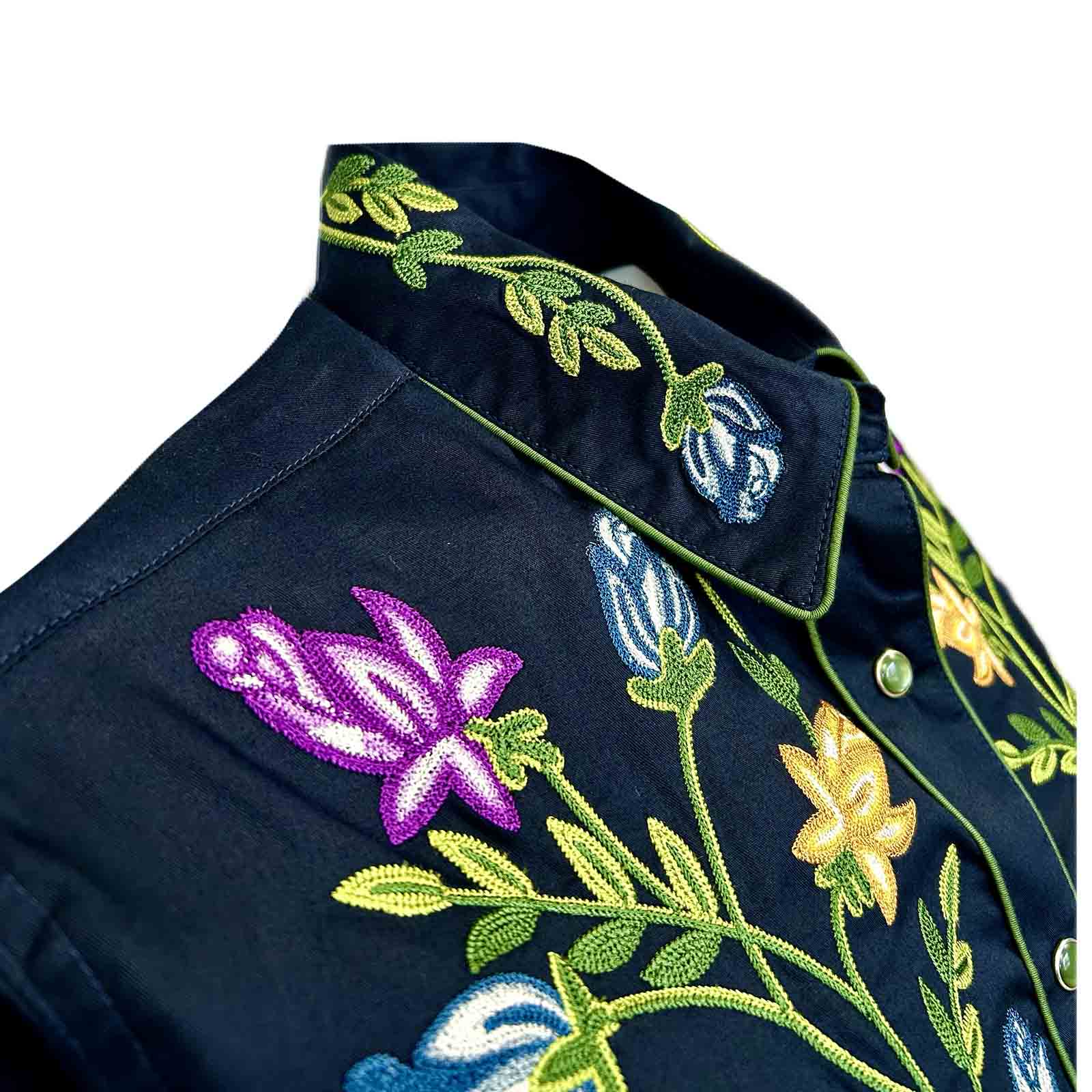 Women's Vintage Navy Floral Crochet Embroidered Western Shirt - Rockmount
