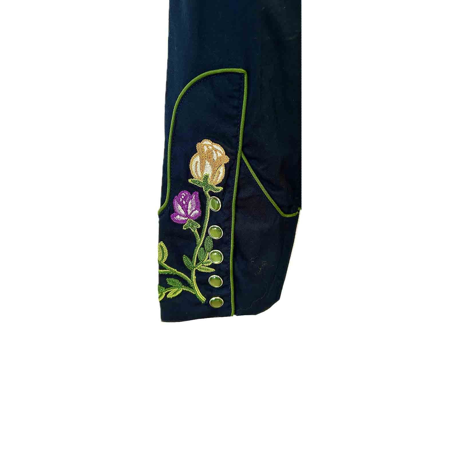 Women's Vintage Navy Floral Crochet Embroidered Western Shirt - Rockmount