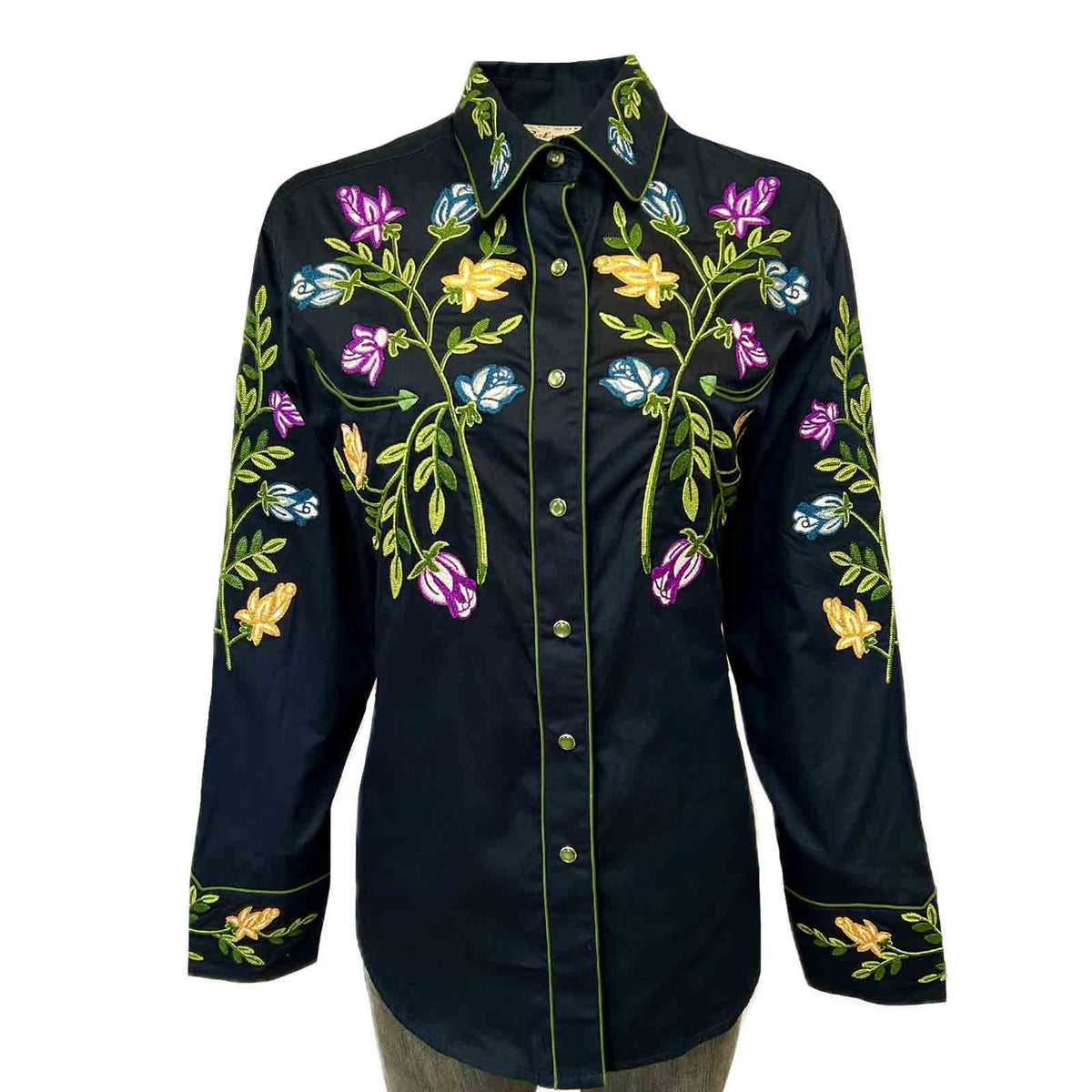 Women's Vintage Navy Floral Crochet Embroidered Western Shirt - Rockmount