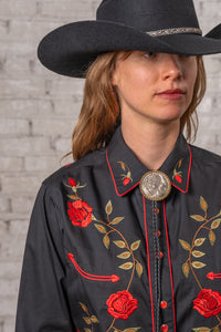 Women's Vintage Black Rose Embroidered Western Shirt