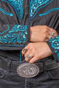 Women's Vintage Black & Turquoise Tooling Embroidered Western Shirt