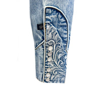 Women's Vintage Denim & Blue Tooling Embroidered Western Shirt - Rockmount