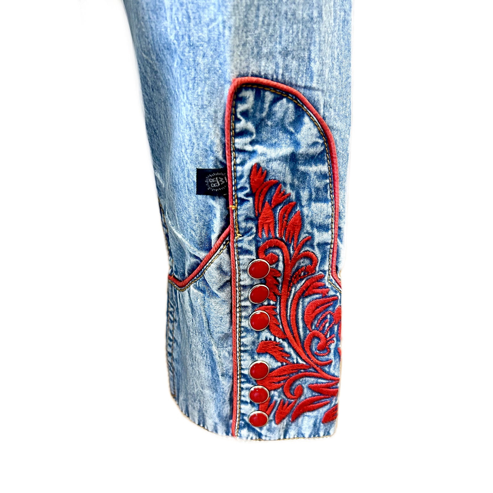 Women's Vintage Denim & Red Tooling Embroidered Western Shirt