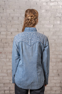 Women's Vintage Denim & Blue Tooling Embroidered Western Shirt