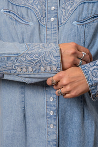 Women's Vintage Denim & Blue Tooling Embroidered Western Shirt