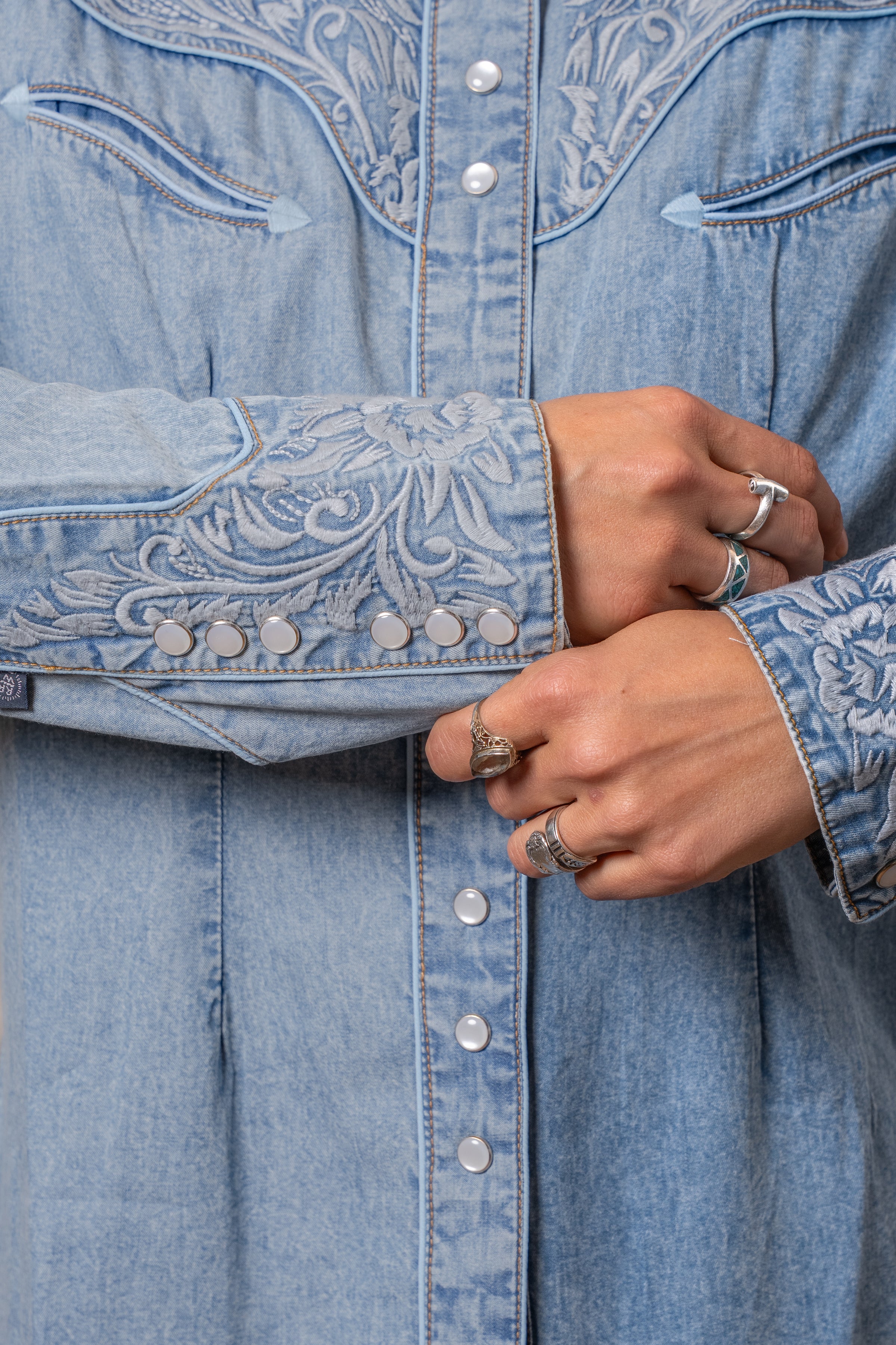 Women's Vintage Denim & Blue Tooling Embroidered Western Shirt