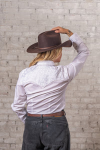 Women's Vintage White-on-White Tooling Embroidered Western Shirt