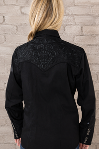 Women's Vintage Black-on-Black Tooling Embroidered Western Shirt