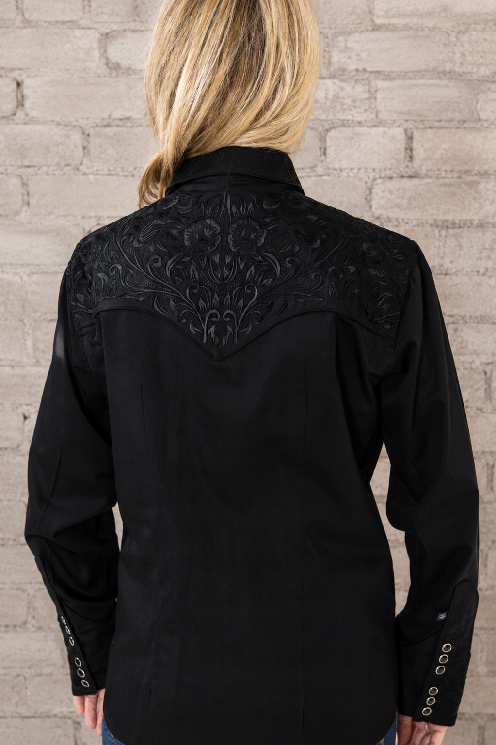 Women's Vintage Black-on-Black Tooling Embroidered Western Shirt
