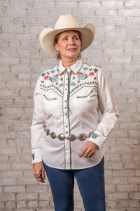 Women's Ivory Agave Cactus Floral Embroidered Western Shirt
