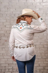 Women's Ivory Agave Cactus Floral Embroidered Western Shirt