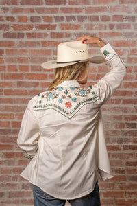 Women's Ivory Agave Cactus Floral Embroidered Western Shirt