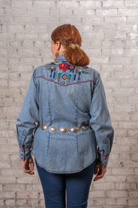 Women’s Denim American Bison Embroidered Western Shirt