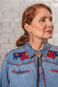 Women’s Denim American Bison Embroidered Western Shirt