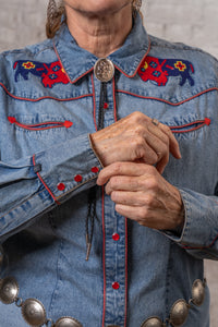 Women’s Denim American Bison Embroidered Western Shirt