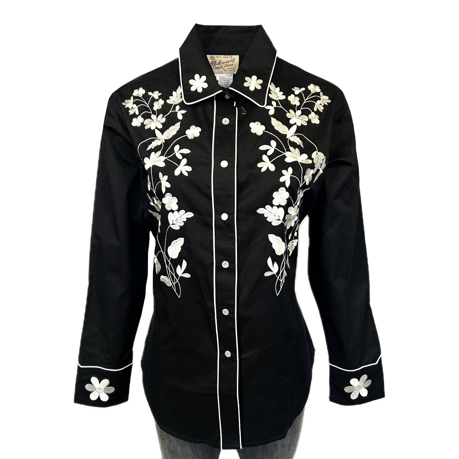 Women's Vintage Black Floral Embroidered Western Shirt