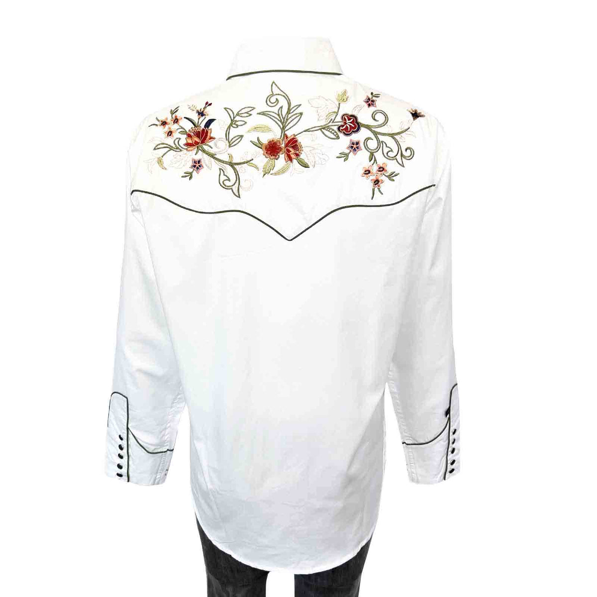 Women's Ivory Floral Embroidered Western Shirt - Rockmount