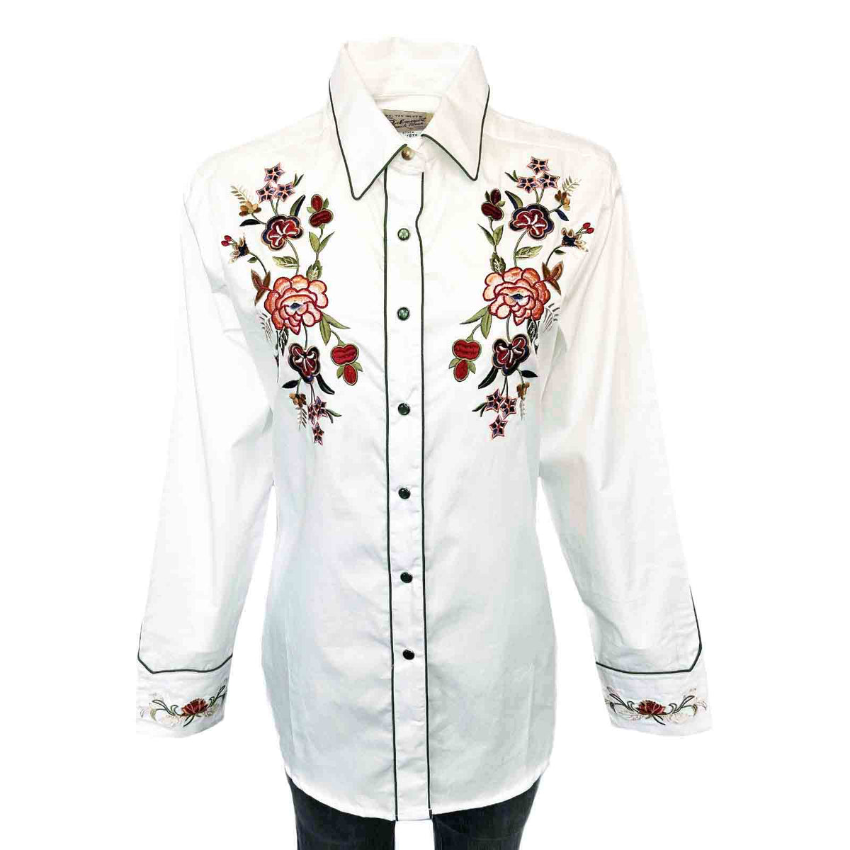Women's Ivory Floral Embroidered Western Shirt - Rockmount
