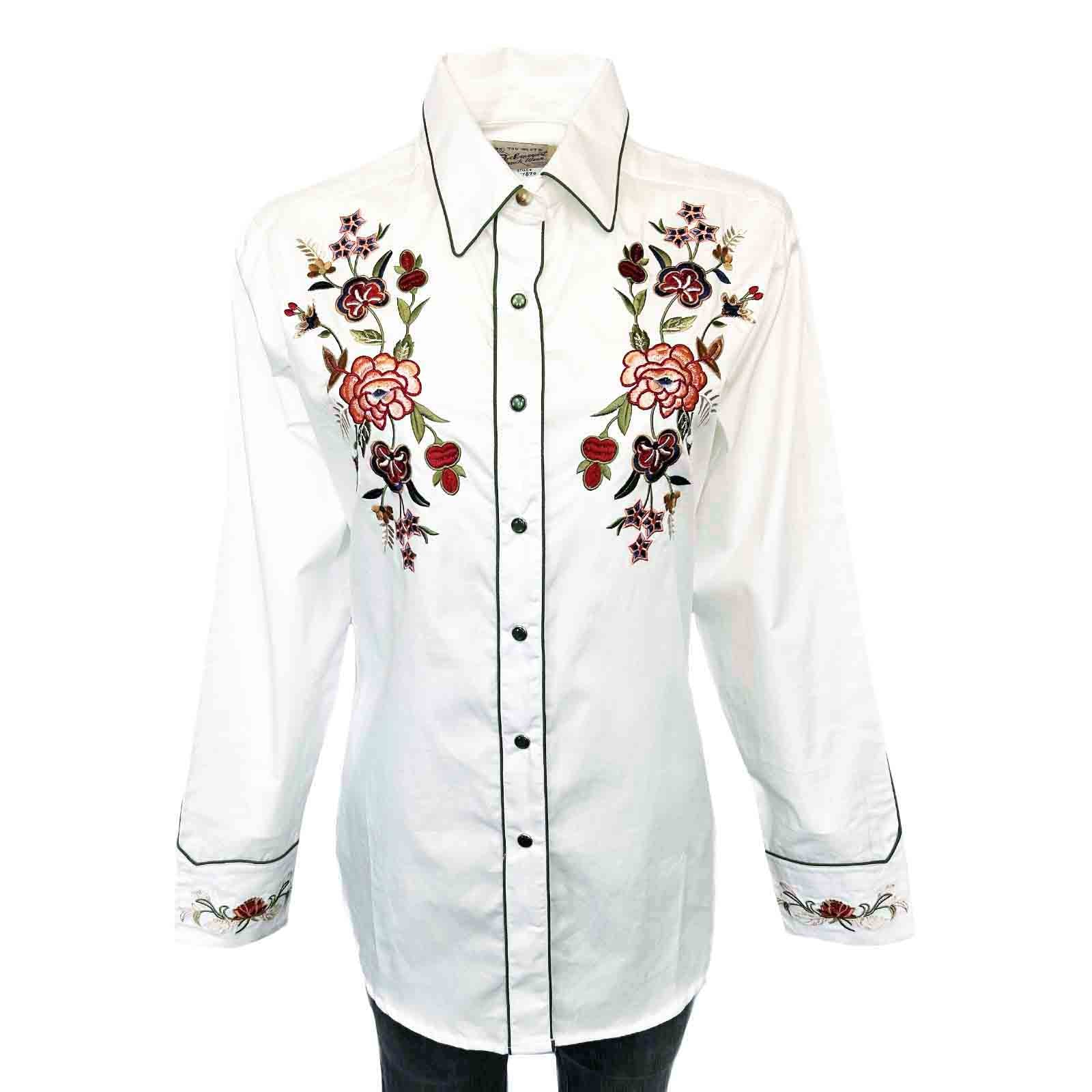 Women's Ivory Floral Embroidered Western Shirt - Rockmount