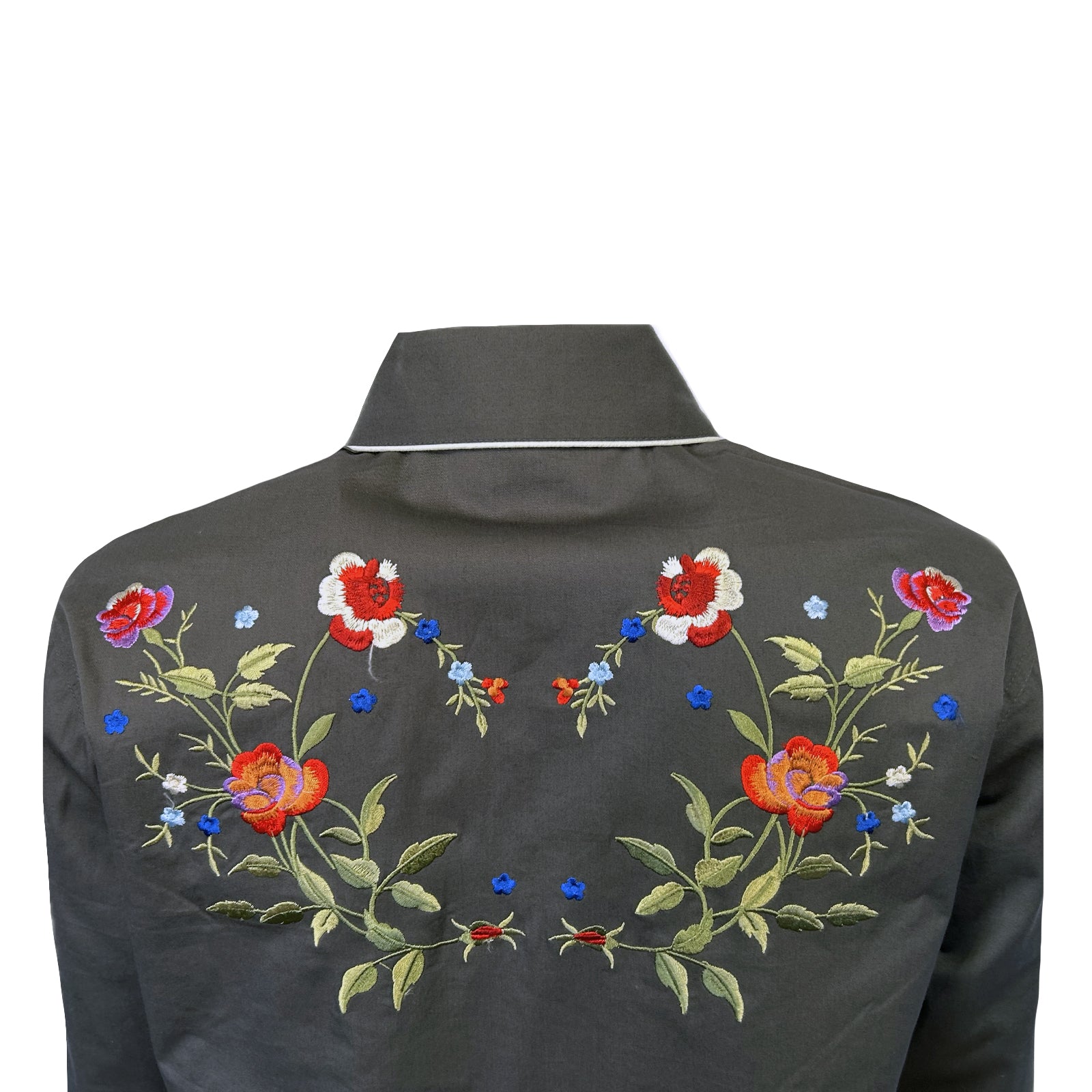 Women’s Grey Floral Bouquet Embroidered Western Shirt