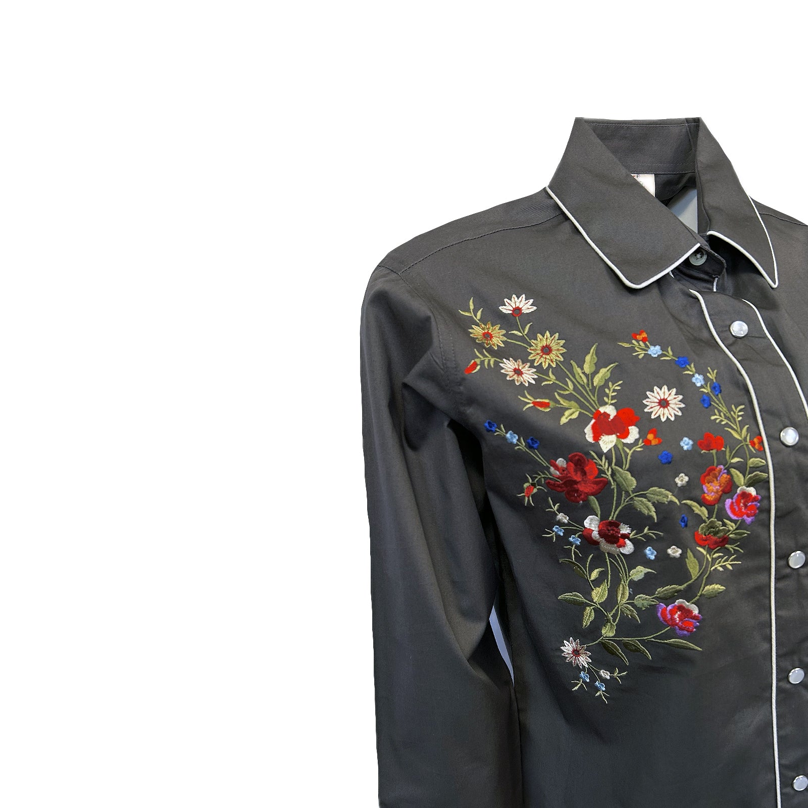 Women’s Grey Floral Bouquet Embroidered Western Shirt
