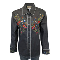 Women’s Grey Floral Bouquet Embroidered Western Shirt