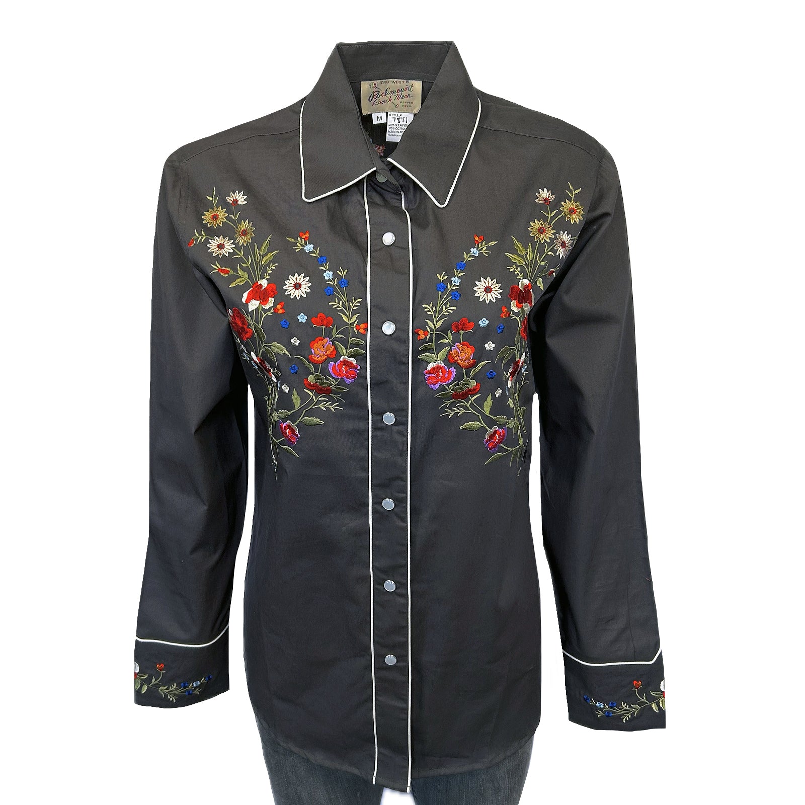 Women’s Grey Floral Bouquet Embroidered Western Shirt