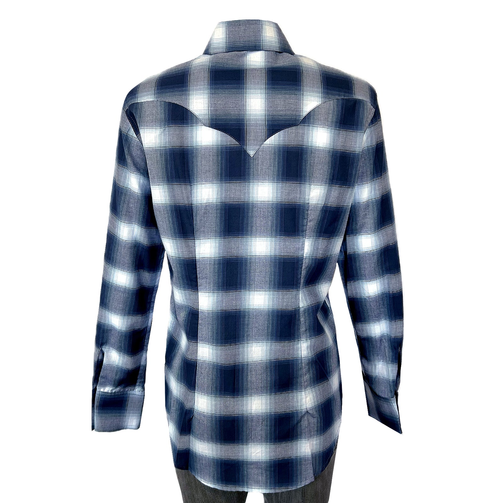 Women's Blue & White Shadow Plaid Sawtooth Western Shirt - Rockmount