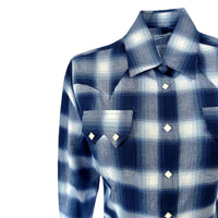 Women's Blue & White Shadow Plaid Sawtooth Western Shirt - Rockmount