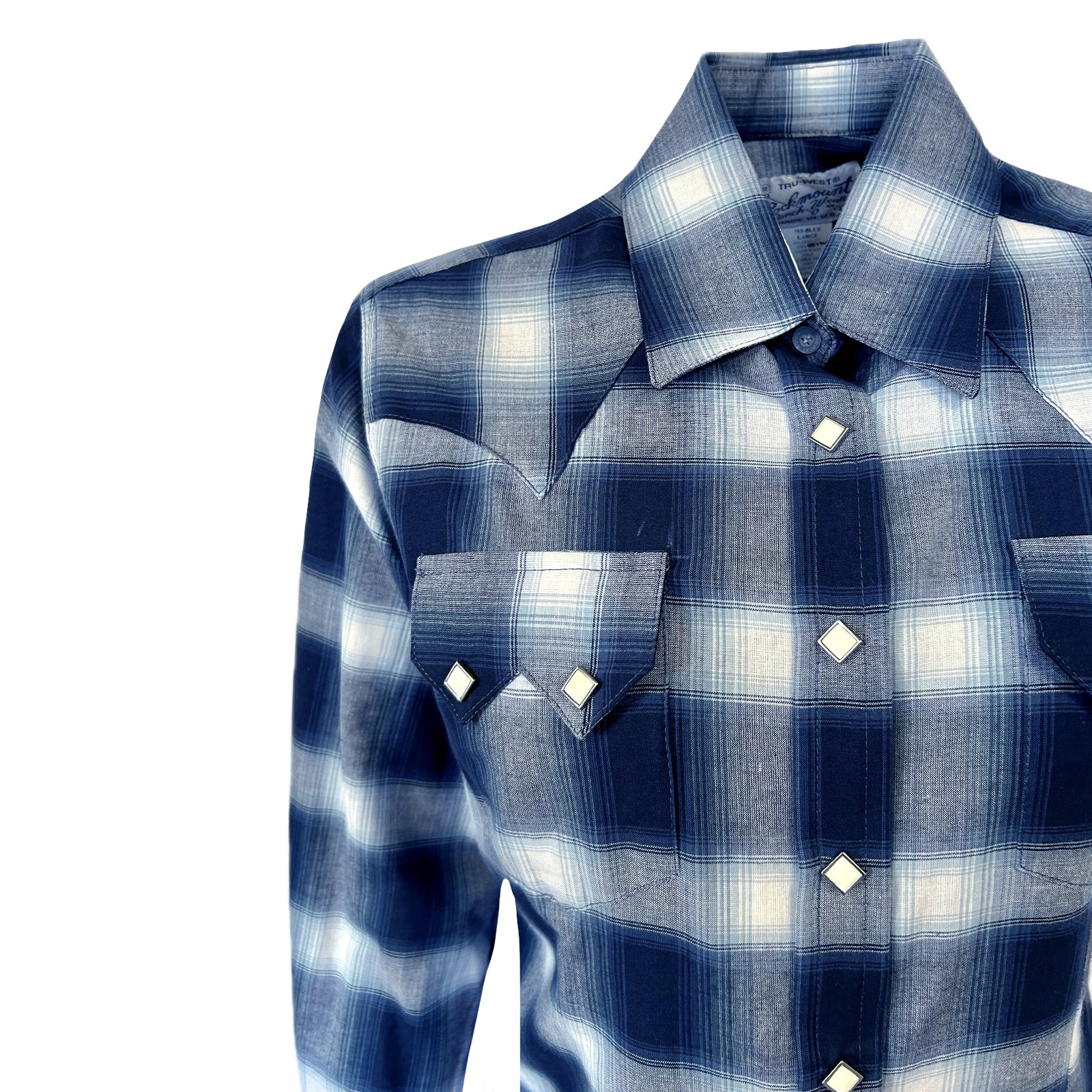 Women's Blue & White Shadow Plaid Sawtooth Western Shirt - Rockmount