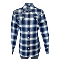 Women's Blue & White Shadow Plaid Sawtooth Western Shirt - Rockmount