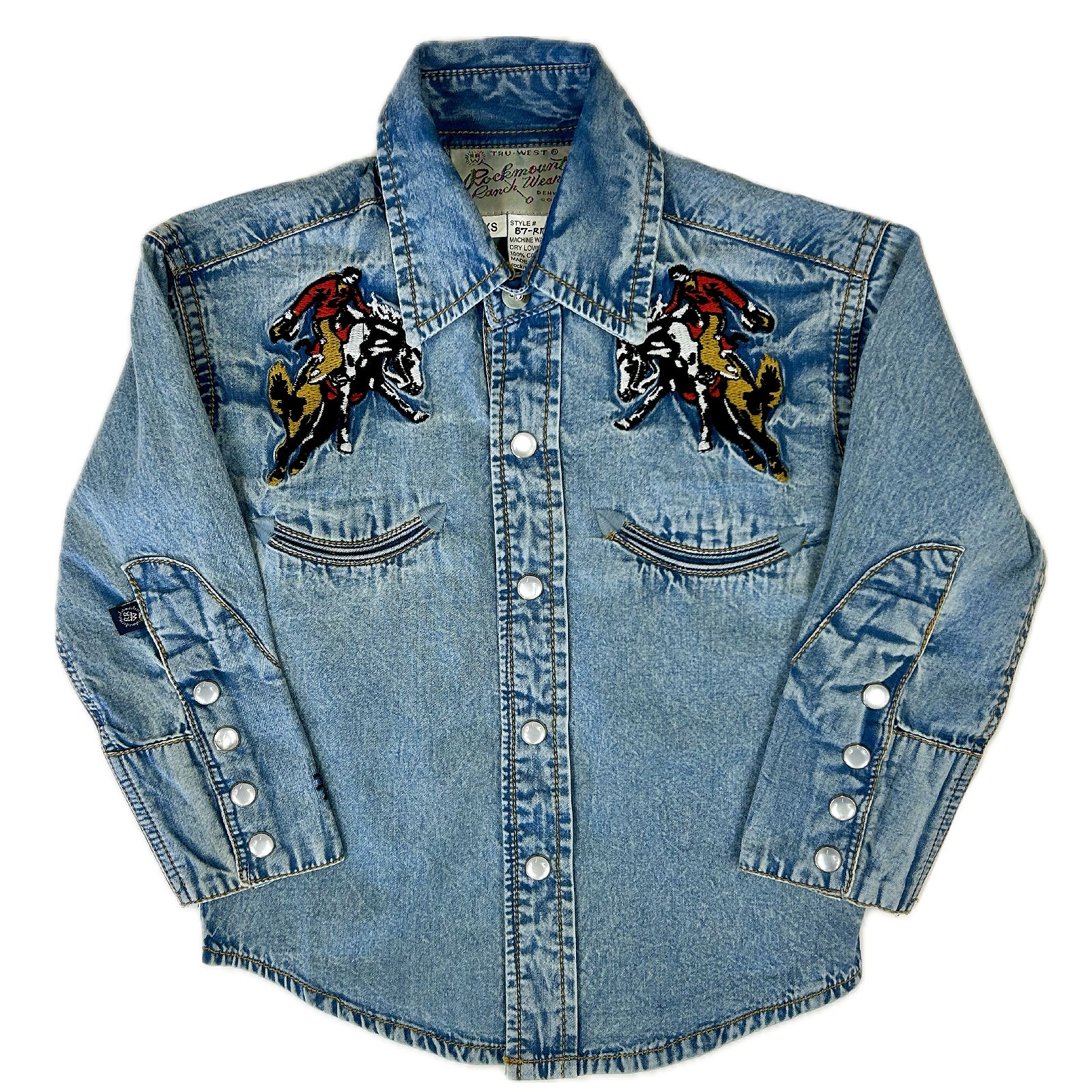 Kid's Rockmount Denim Bronc Vintage Embroidered Western Shirt - Rockmount